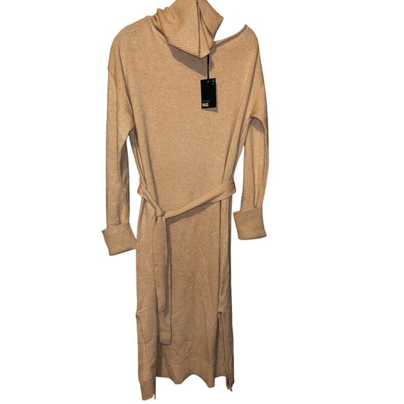 Paige Raundi Womens M Camel Shoulder Cutout Ribbed Wool Blend Sweater Dress NWT - Picture 2 of 14